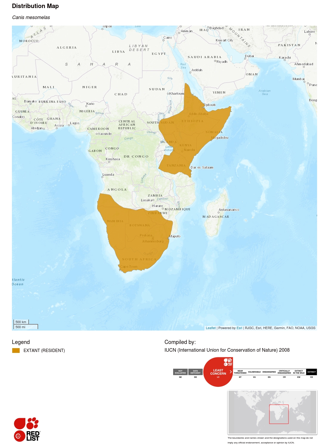 (Black-backed jackal range map)