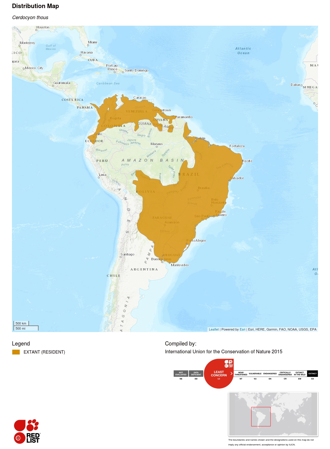 (Crab-eating fox range map)