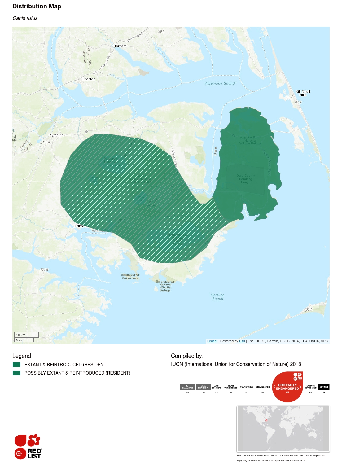 (Red wolf range map)